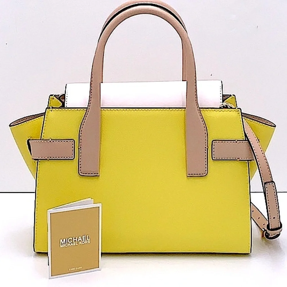 MICHAEL KORS Carmen Medium Color-Block Faux Saffiano Leather Belted Satchel